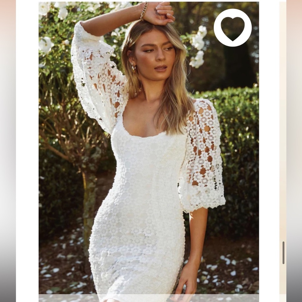 White Crochet Puff-Sleeve Dress - Brand: